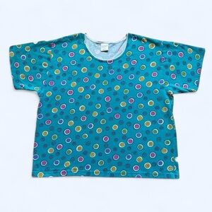 Vintage 1990s Colorful Blue Polka Dot all over print Shirt 3XL